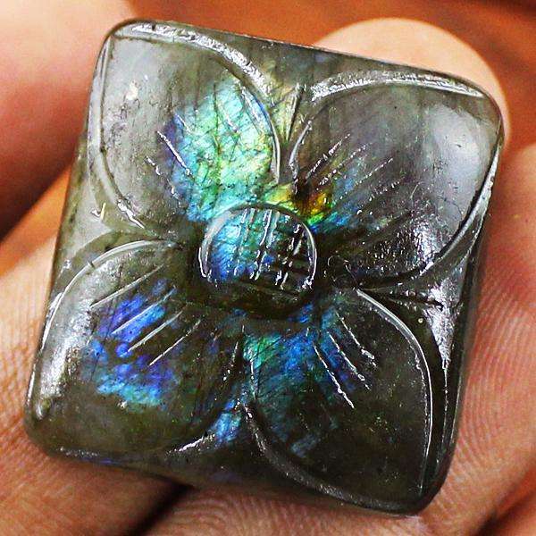 gemsmore:Amazing Blue Flash Labradorite Flower Carved Loose Gemstone