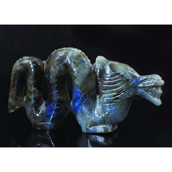 gemsmore:Amazing Blue Flash Labradorite Hand Carved Dragon Gemstone