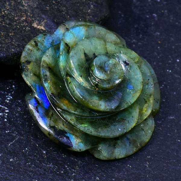 gemsmore:Amazing Blue Flash Labradorite Hand Carved Rose