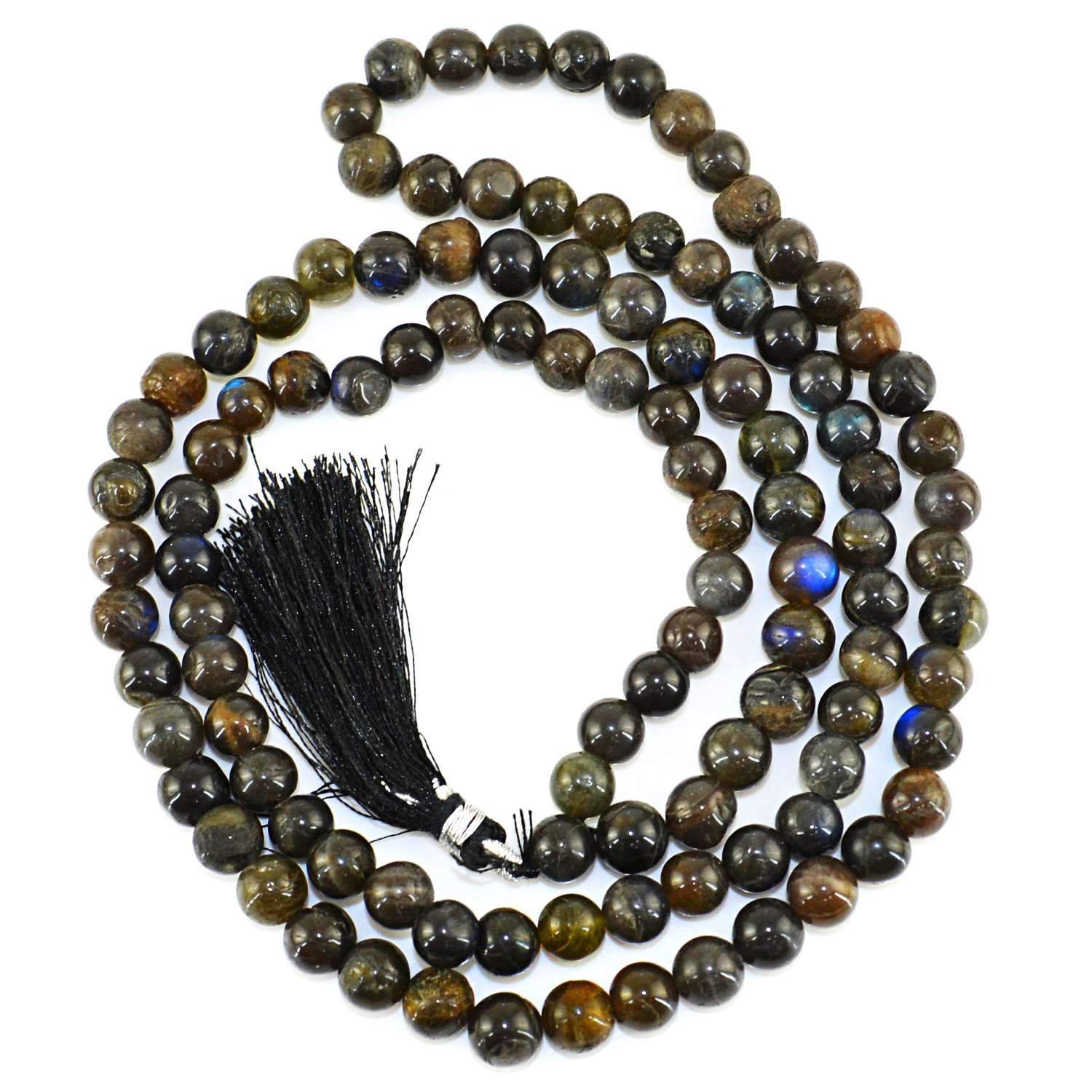 gemsmore:Amazing Blue Flash Labradorite Prayer Mala Natural 108 Round Beads