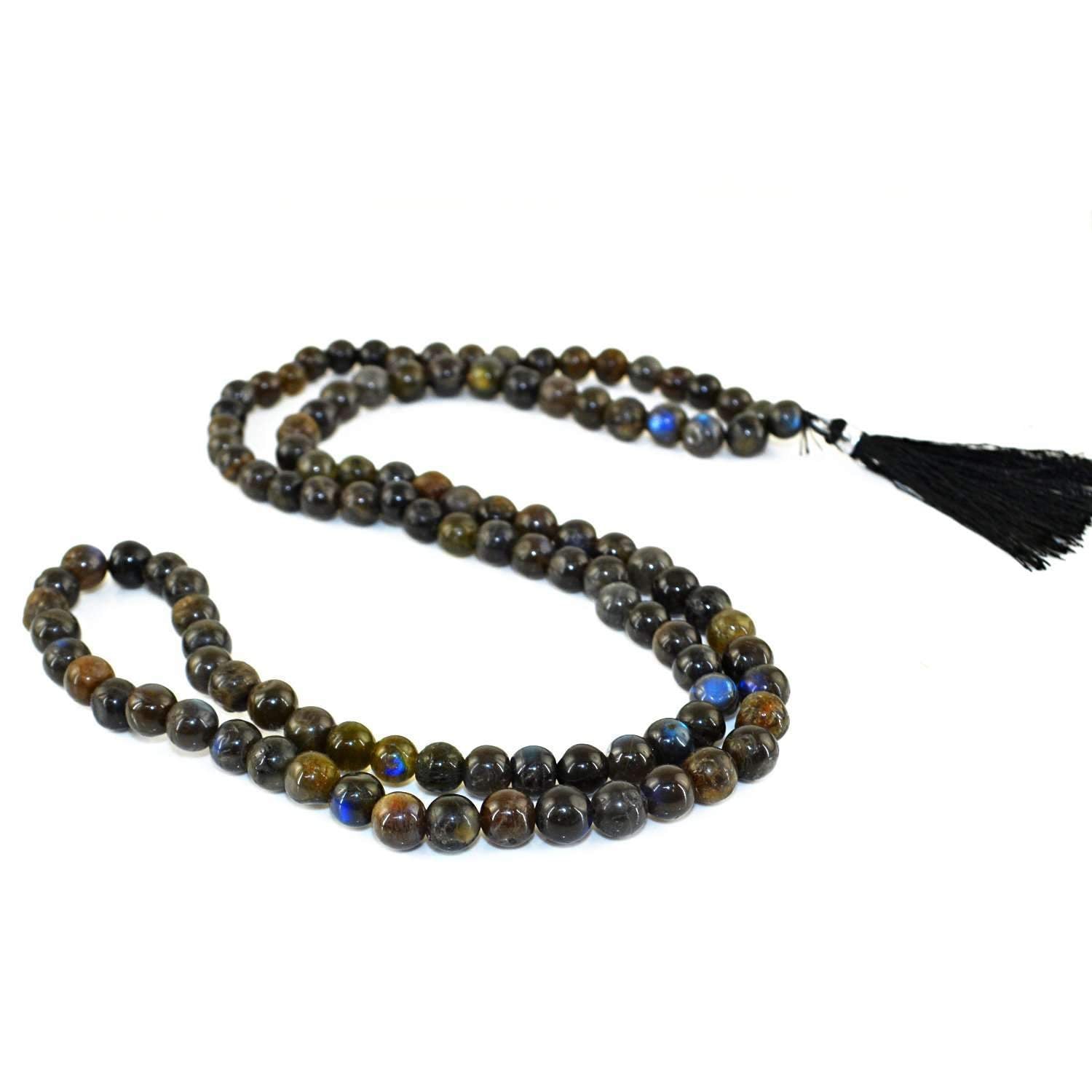 gemsmore:Amazing Blue Flash Labradorite Prayer Mala Natural 108 Round Beads