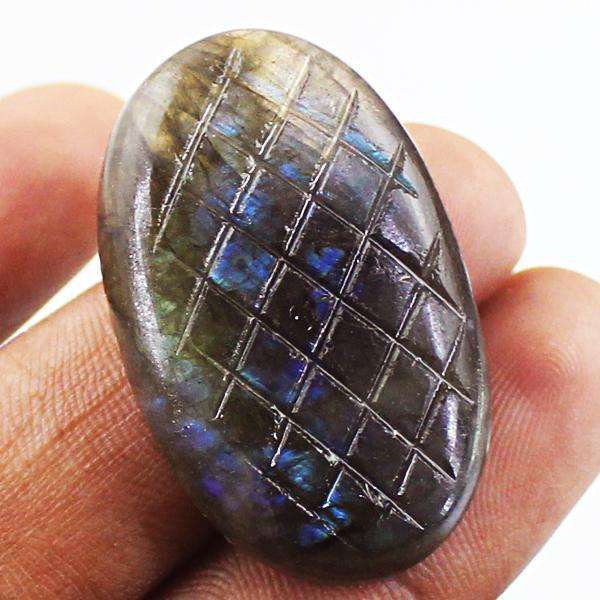 gemsmore:Amazing Blue Flash Oval Shape Labradorite Carved Loose Gemstone