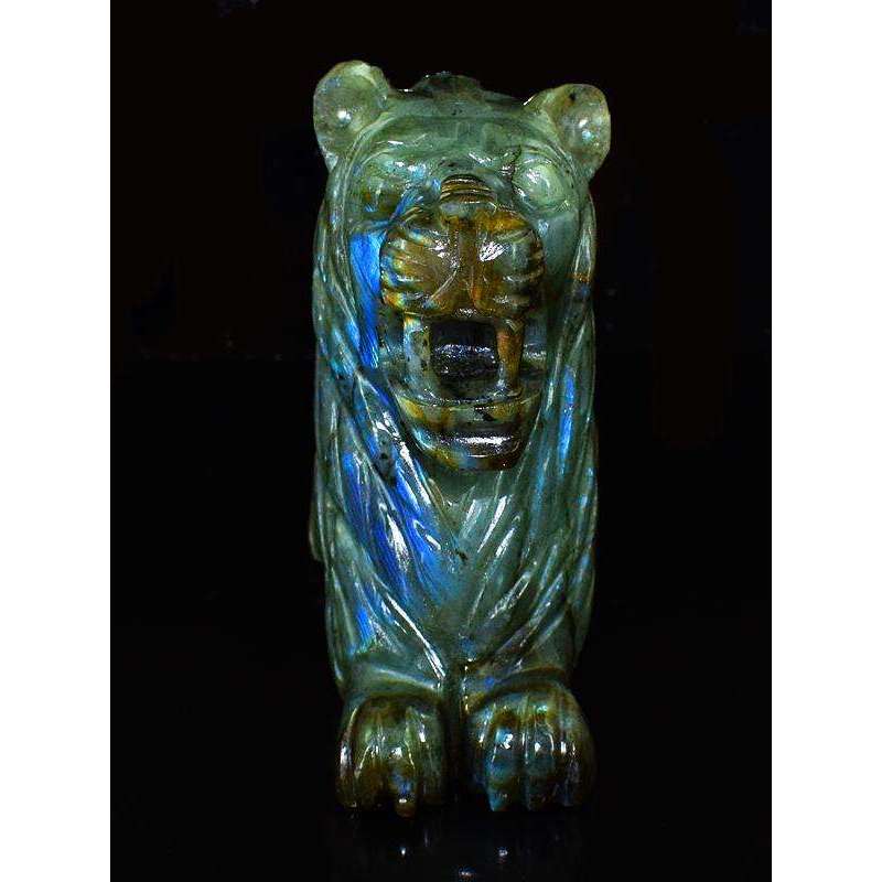 gemsmore:Amazing Blue Flash Top Labradorite Carved Lion gemstone