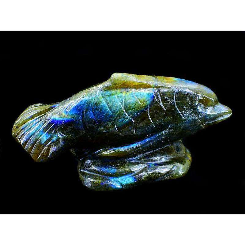 gemsmore:Amazing Blue & Golden Flash Labradorite Carved Fish