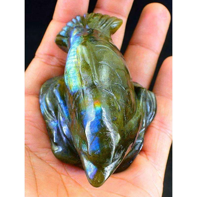 gemsmore:Amazing Blue & Golden Flash Labradorite Carved Fish