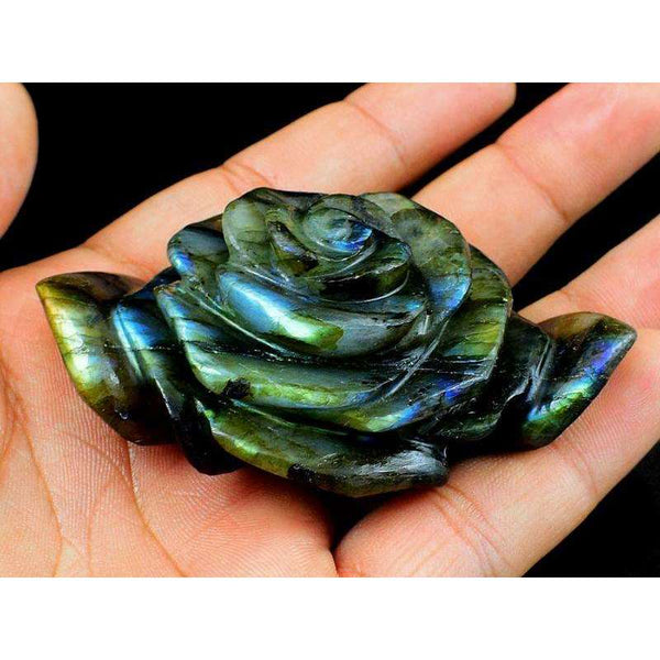 gemsmore:Amazing Blue & Golden Flash Labradorite Carved Rose