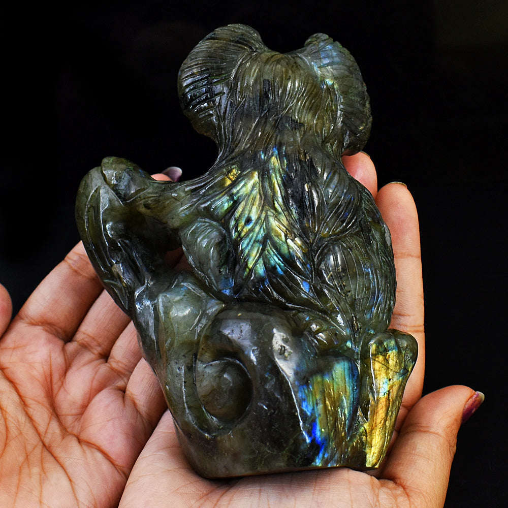gemsmore:Amazing Blue & Golden Flash Labradorite Hand Carved Koala