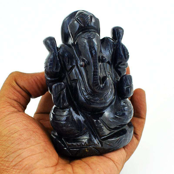 gemsmore:Amazing Blue Jade Hand Carved Lord Ganesha Idol