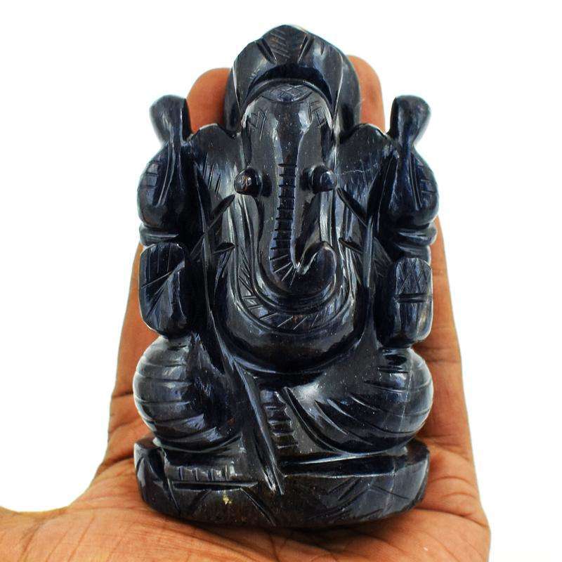 gemsmore:Amazing Blue Jade Hand Carved Lord Ganesha Idol