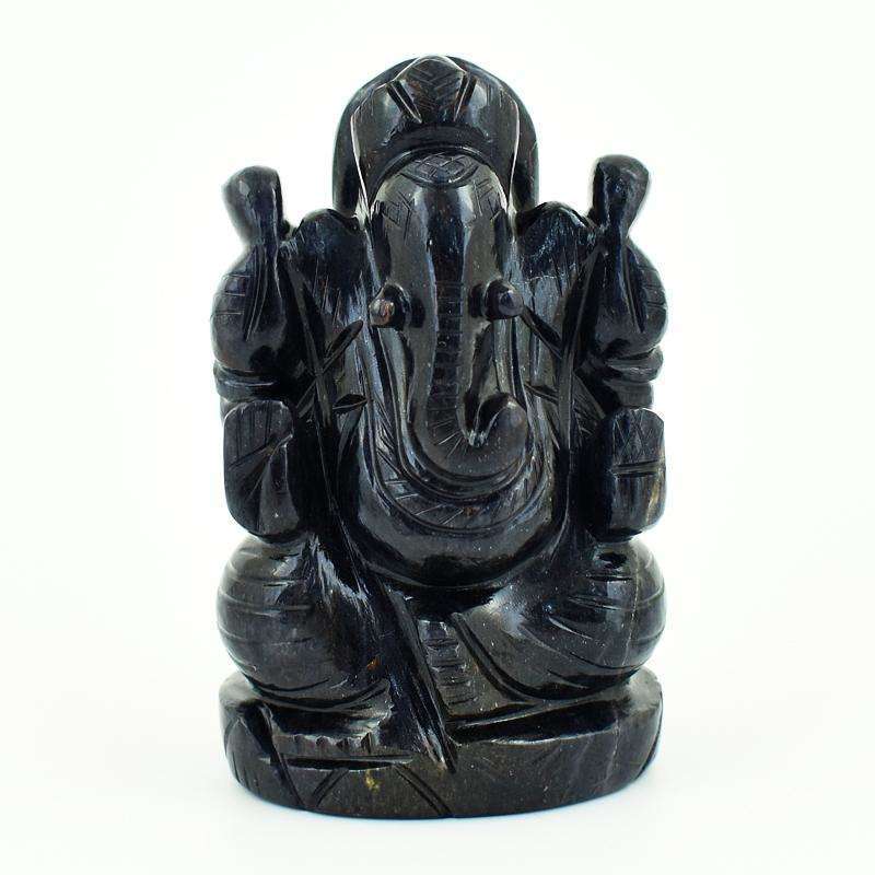 gemsmore:Amazing Blue Jade Hand Carved Lord Ganesha Idol