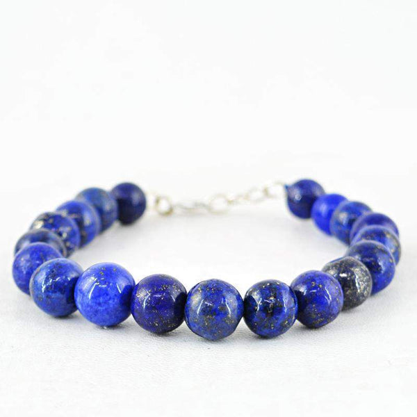 gemsmore:Amazing Blue Lapis Lazuli Bracelet Natural Round Shape Beads