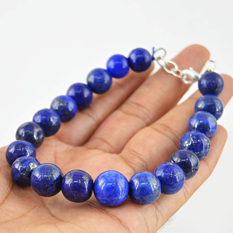 gemsmore:Amazing Blue Lapis Lazuli Bracelet Natural Round Shape Beads