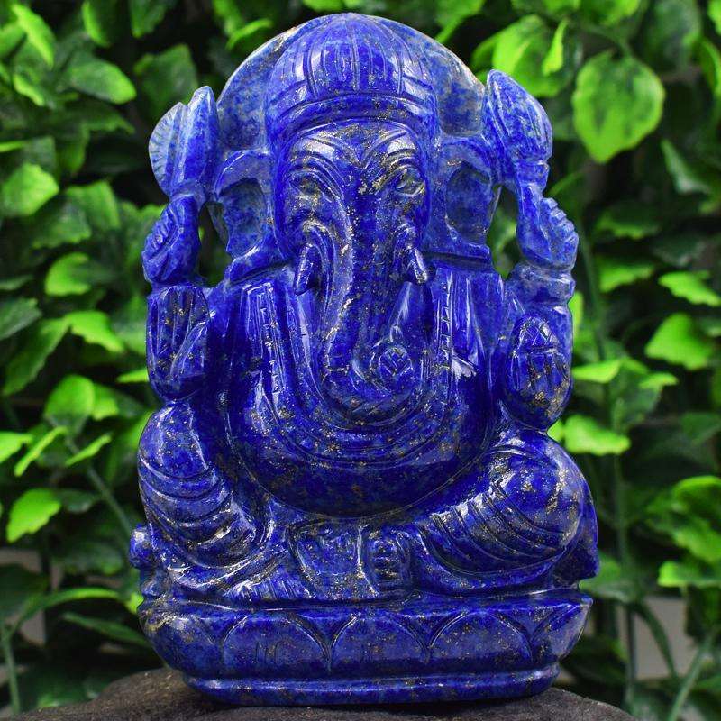 gemsmore:Amazing Blue Lapis Lazuli Carved Lord Ganesha Idol