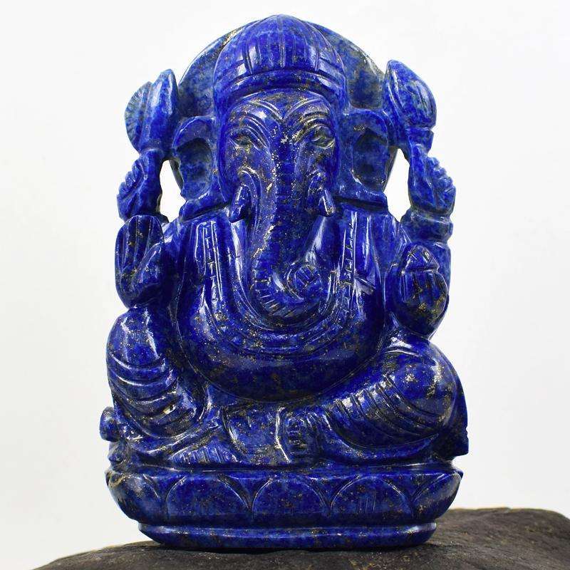 gemsmore:Amazing Blue Lapis Lazuli Carved Lord Ganesha Idol