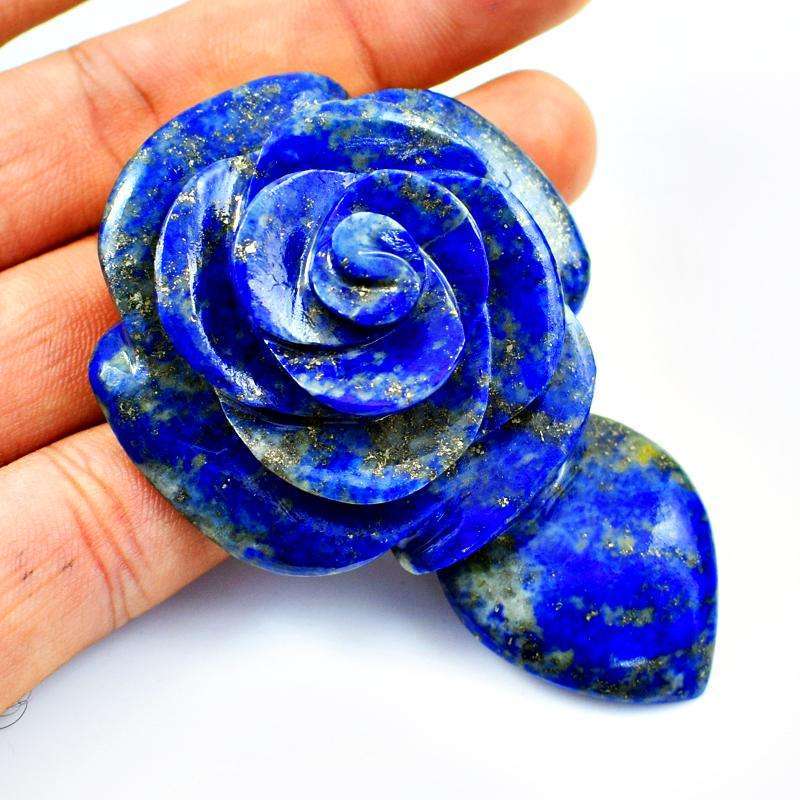 gemsmore:Amazing Blue Lapis Lazuli Carved Rose Gemstone