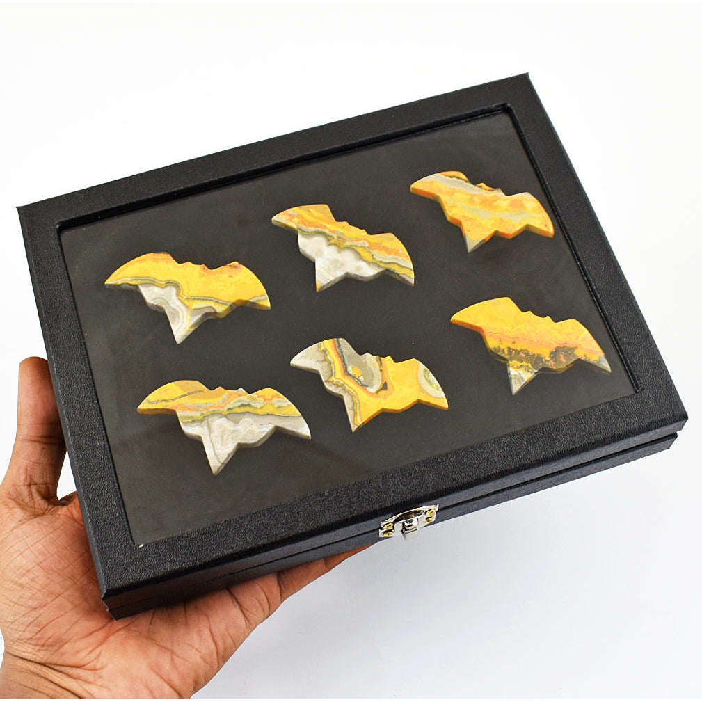 gemsmore:Amazing Bumble Bee Jasper Carved Bat Lot