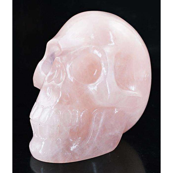 gemsmore:Amazing Carved Pink Rose Quartz Skull Gemstone