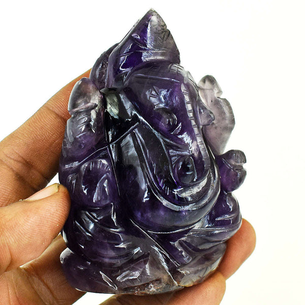 gemsmore:Amazing Chevron Amethyst Hand Carved Genuine Crystal Gemstone Carving Lord Ganesha