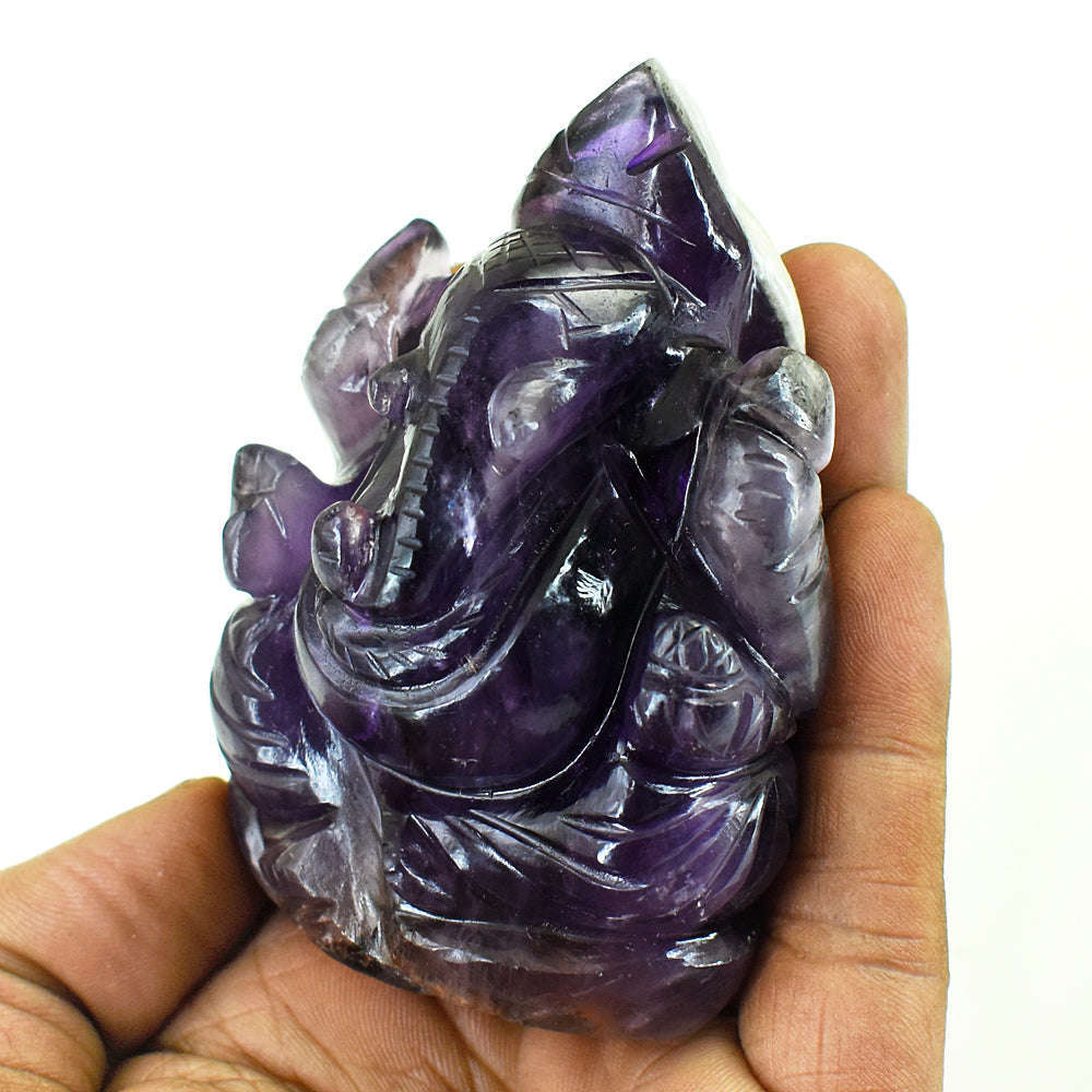 gemsmore:Amazing Chevron Amethyst Hand Carved Genuine Crystal Gemstone Carving Lord Ganesha