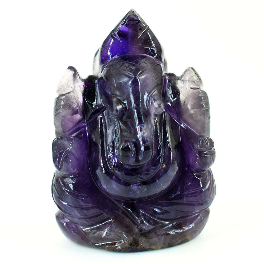 gemsmore:Amazing Chevron Amethyst Hand Carved Genuine Crystal Gemstone Carving Lord Ganesha