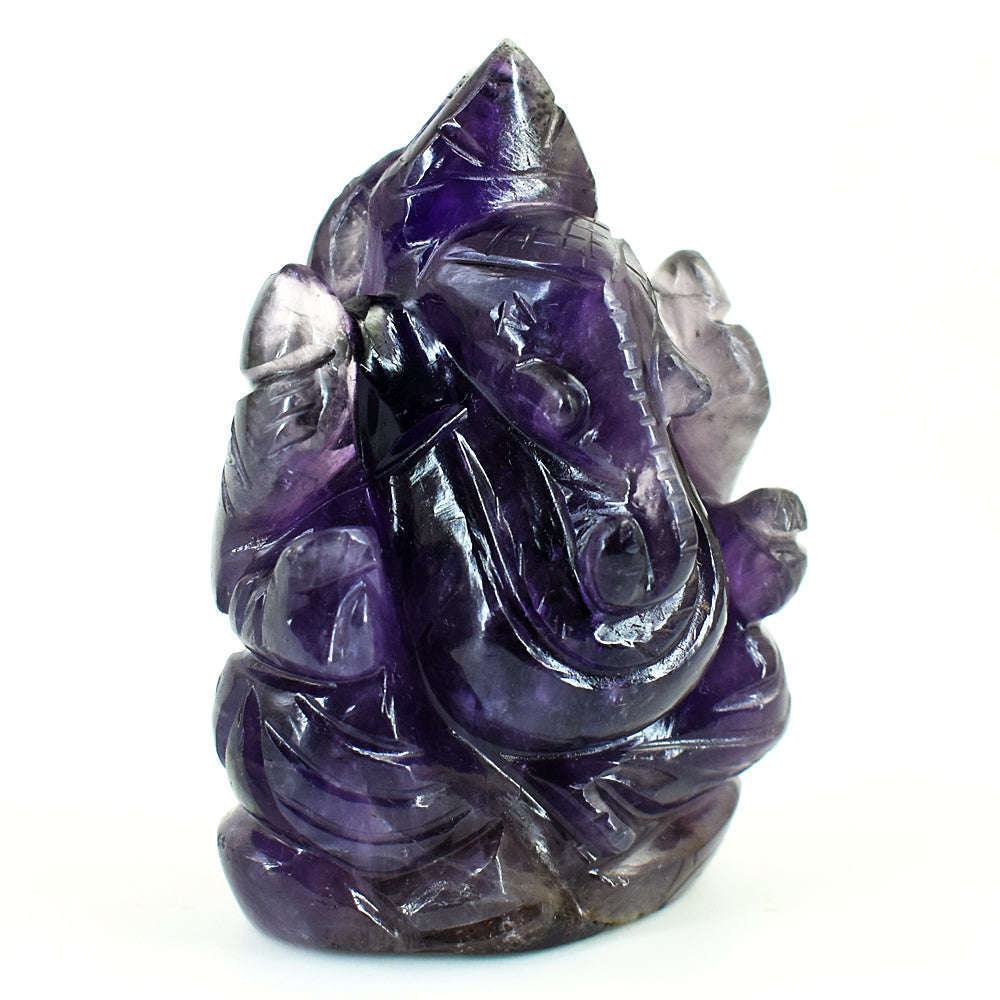 gemsmore:Amazing Chevron Amethyst Hand Carved Genuine Crystal Gemstone Carving Lord Ganesha