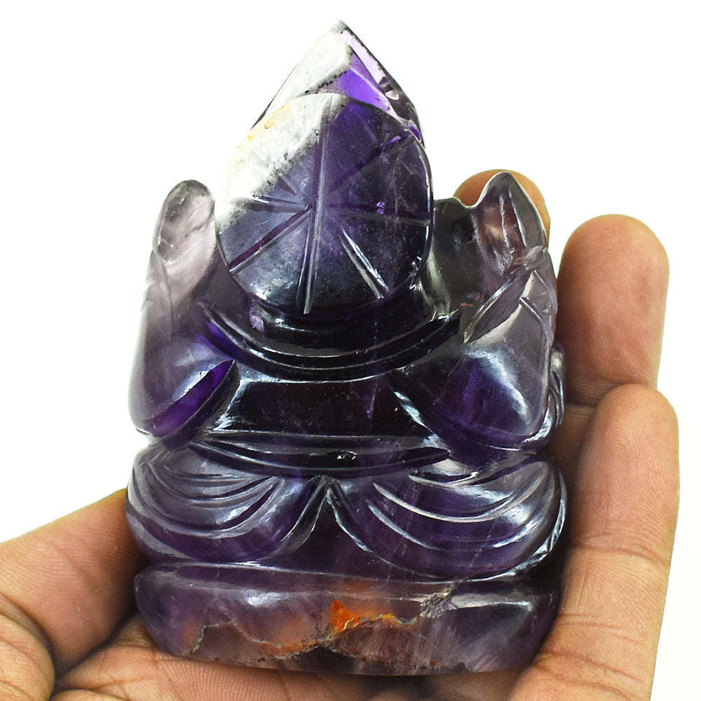 gemsmore:Amazing Chevron Amethyst Hand Carved Genuine Crystal Gemstone Carving Lord Ganesha