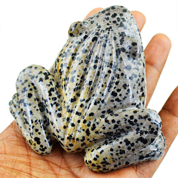 gemsmore:Amazing Dalmatian Jasper Hand Carved Frog