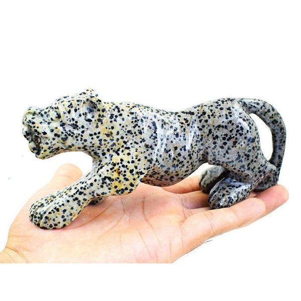 gemsmore:Amazing Dalmation Jasper Carved Leopard - Single Rough