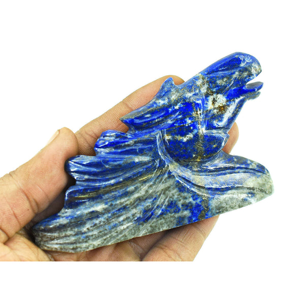 gemsmore:Amazing Denim Blue Lapis Lazuli Hand Carved Genuine Crystal Gemstone Carving Horse Head