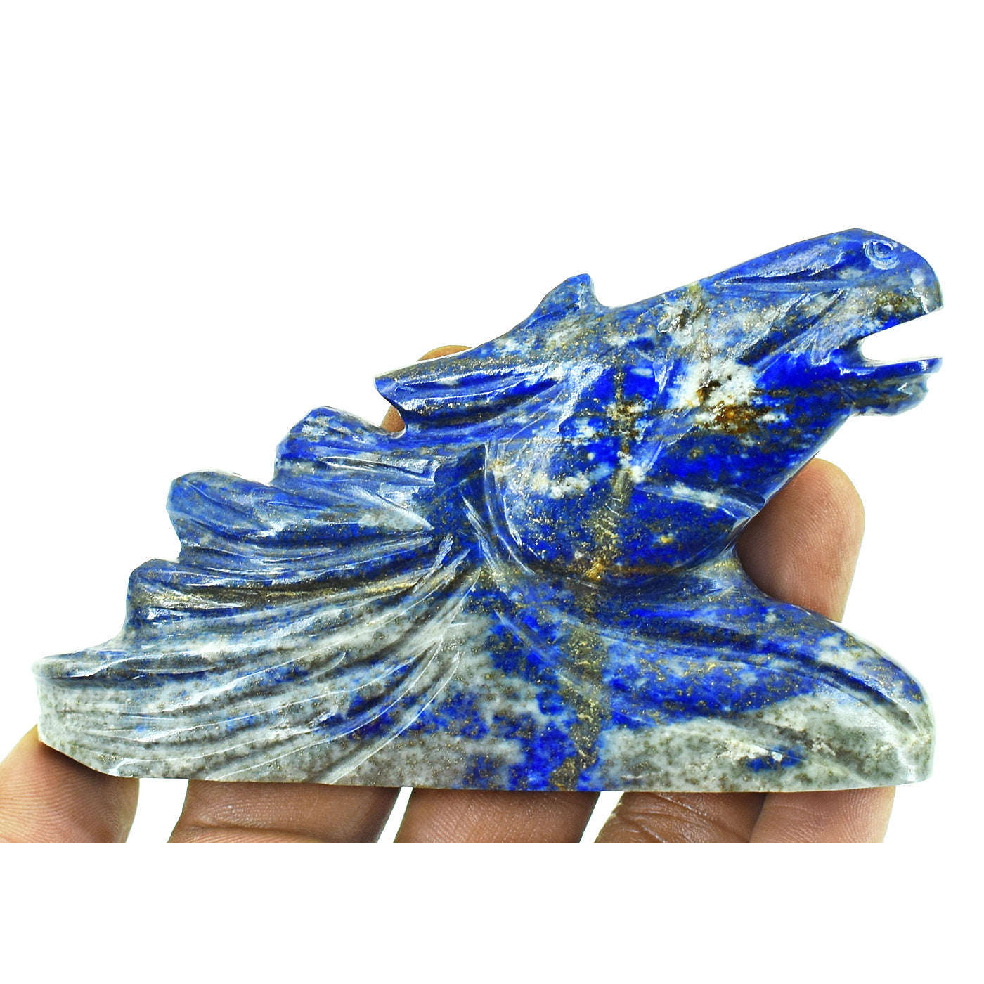 gemsmore:Amazing Denim Blue Lapis Lazuli Hand Carved Genuine Crystal Gemstone Carving Horse Head