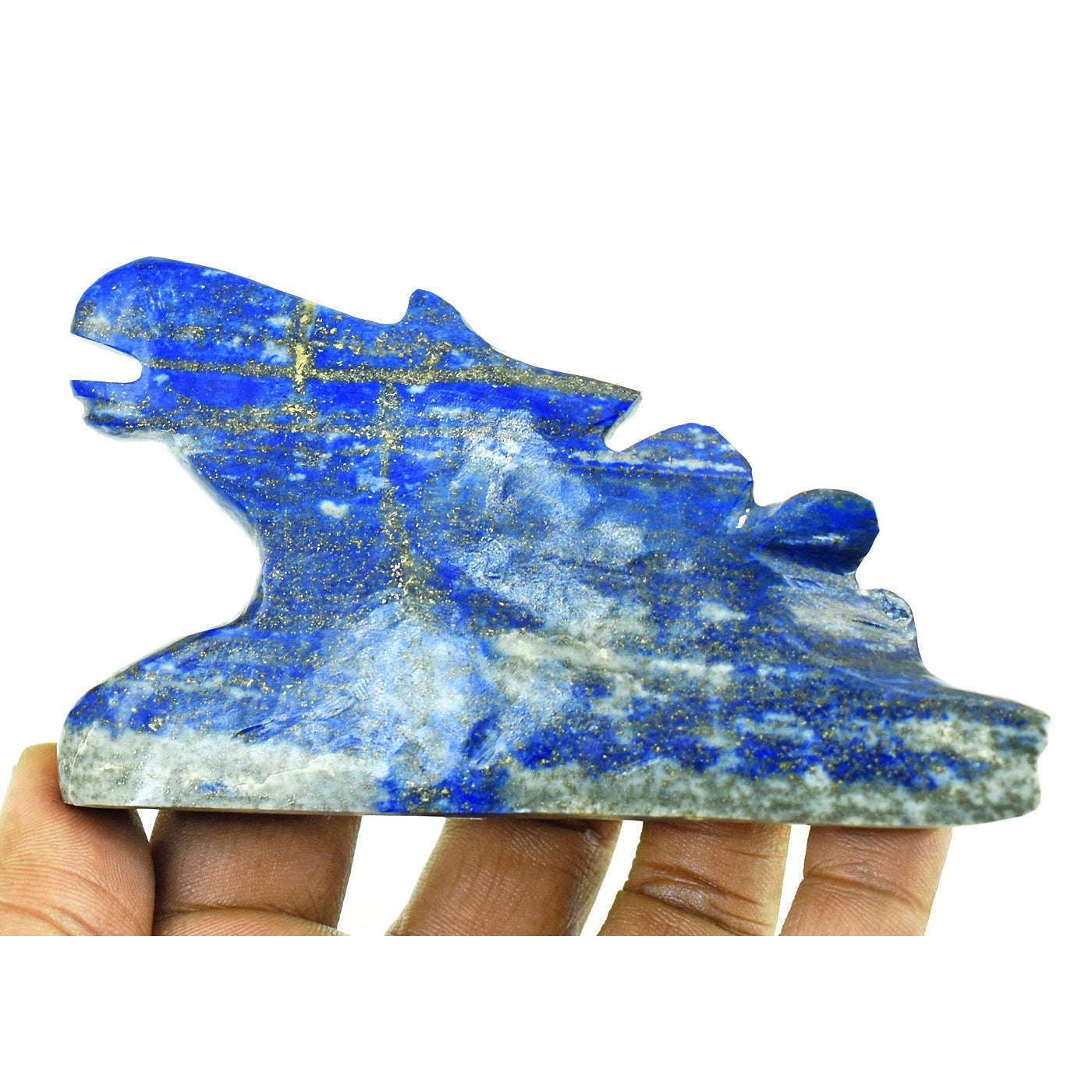 gemsmore:Amazing Denim Blue Lapis Lazuli Hand Carved Genuine Crystal Gemstone Carving Horse Head