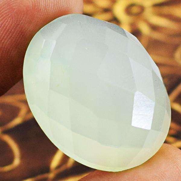 gemsmore:Amazing Faceted Green Chalcedony Oval Shape Untreated Loose gemstone