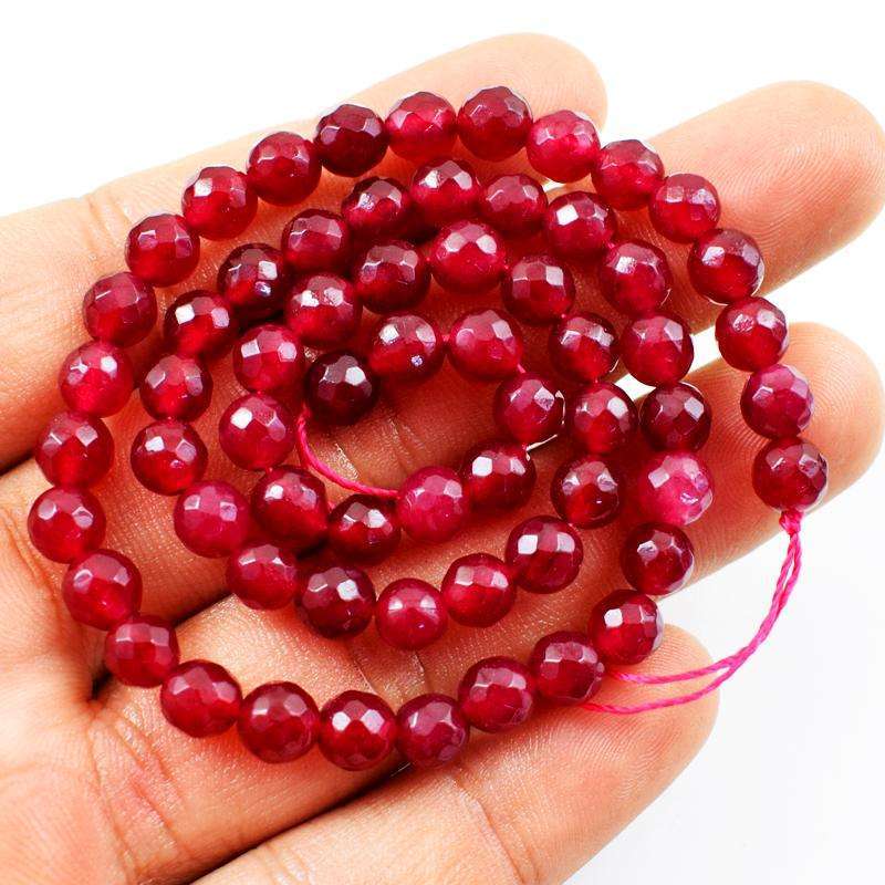 gemsmore:Amazing Faceted Red Onyx Round Shape Drilled Beads Strand