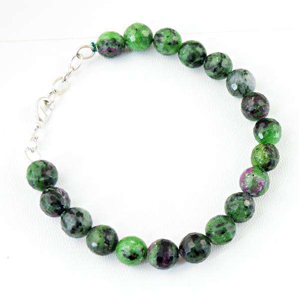 gemsmore:Amazing Faceted Ruby Ziosite Round Shape Drilled Beads Bracelet