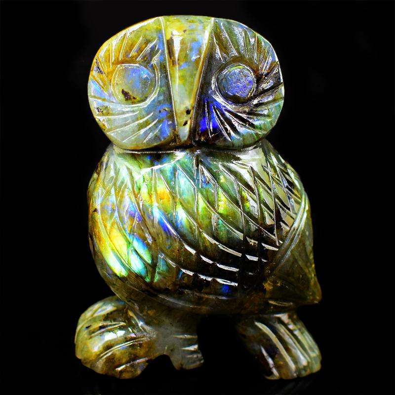 gemsmore:Amazing Flash Labardorite Artisian Hand Carved Owl