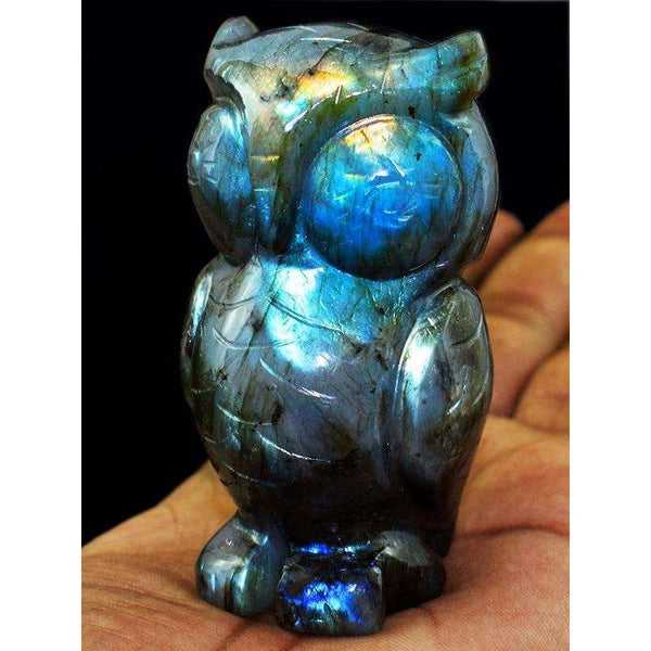 gemsmore:Amazing Flash Labardorite Hand Carved Gemstone Owl