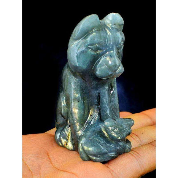 gemsmore:Amazing Flash Labradorite Carved Doggy And Puppy