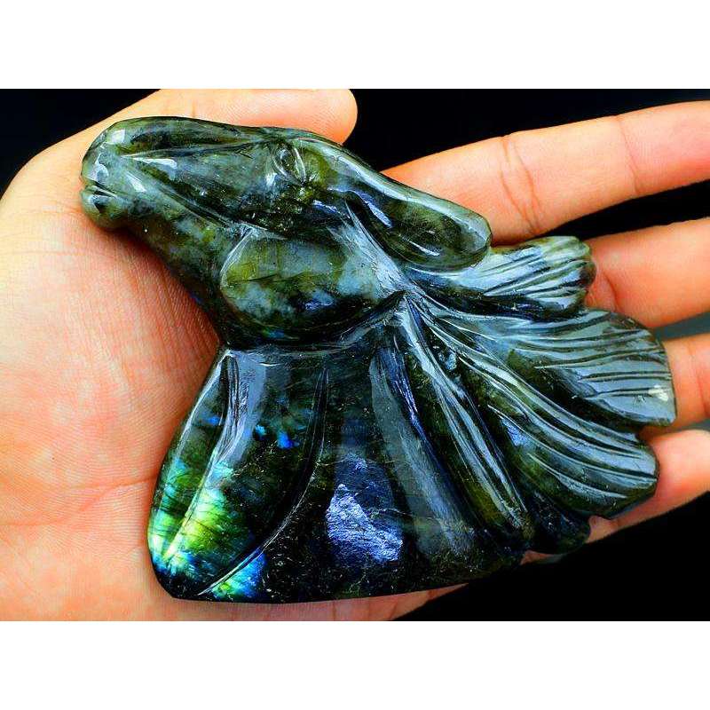 gemsmore:Amazing Flash Labradorite Carved Horse Burst