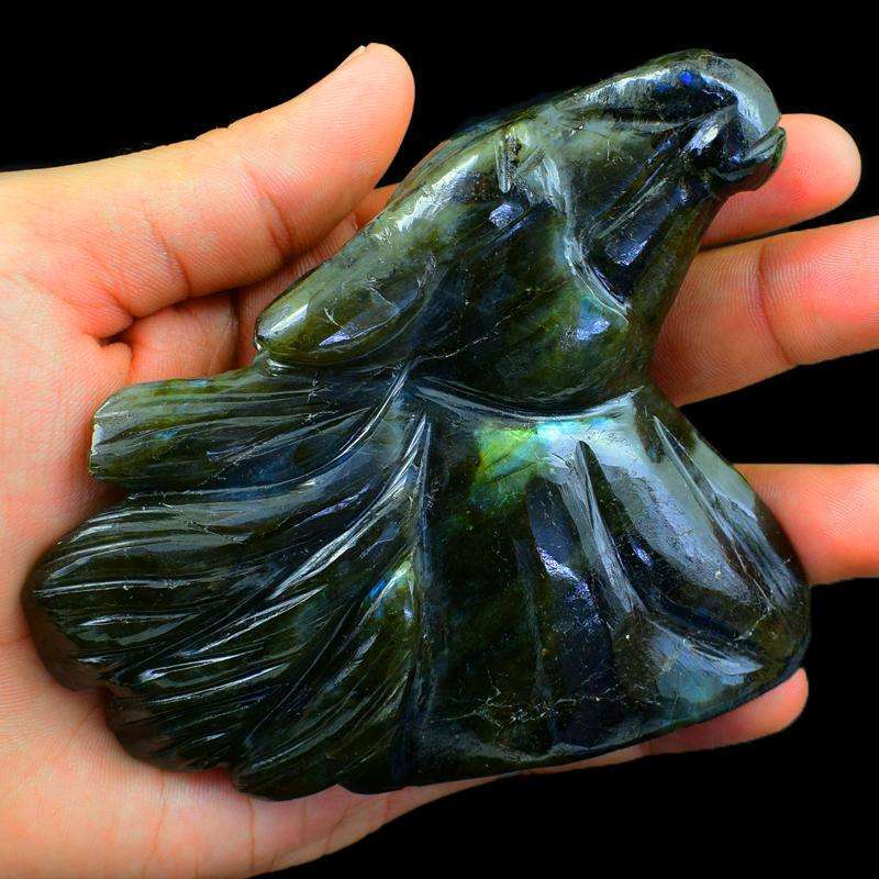 gemsmore:Amazing Flash Labradorite Carved Horse Burst