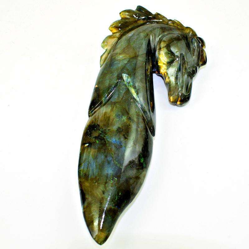 gemsmore:Amazing Flash Labradorite Carved Horse Designed Dagger