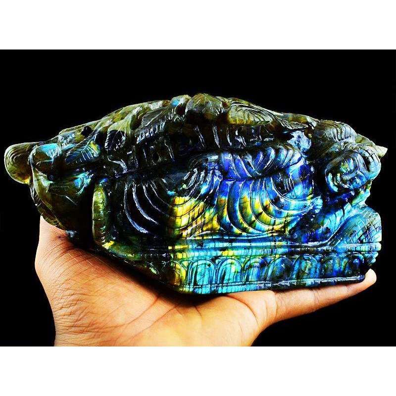 gemsmore:Amazing Flash Labradorite Carved Lord Buddha Gemstone