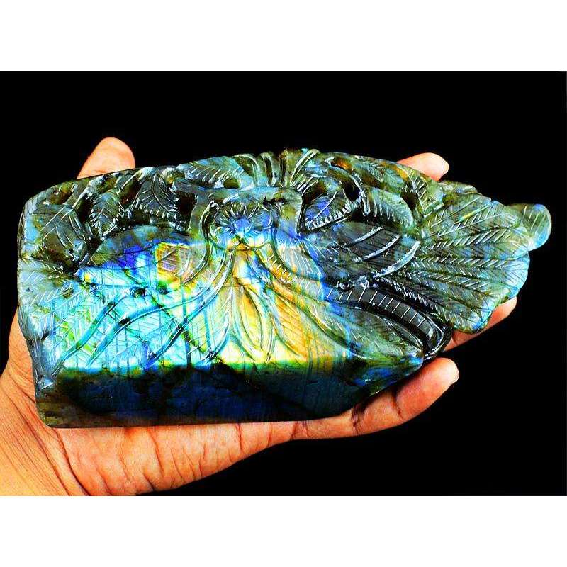 gemsmore:Amazing Flash Labradorite Carved Lord Buddha Gemstone