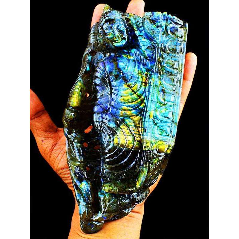 gemsmore:Amazing Flash Labradorite Carved Lord Buddha Gemstone