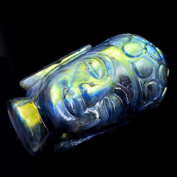 gemsmore:Amazing Flash Labradorite Carved Lord Buddha Head Idol