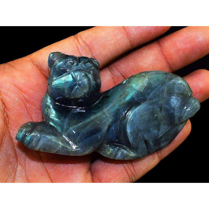 gemsmore:Amazing Flash Labradorite Hand Carved Cat Gemstone