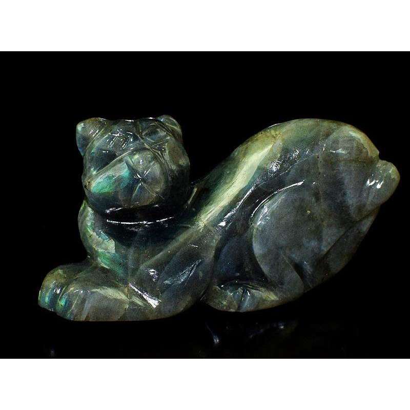 gemsmore:Amazing Flash Labradorite Hand Carved Cat Gemstone