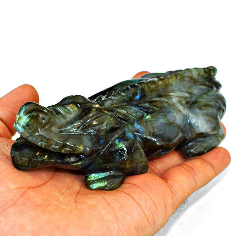 gemsmore:Amazing Flash Labradorite Hand Carved Crocodile Gemstone