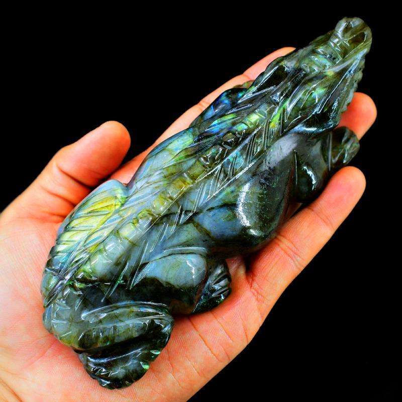 gemsmore:Amazing Flash Labradorite Hand Carved Crocodile Gemstone