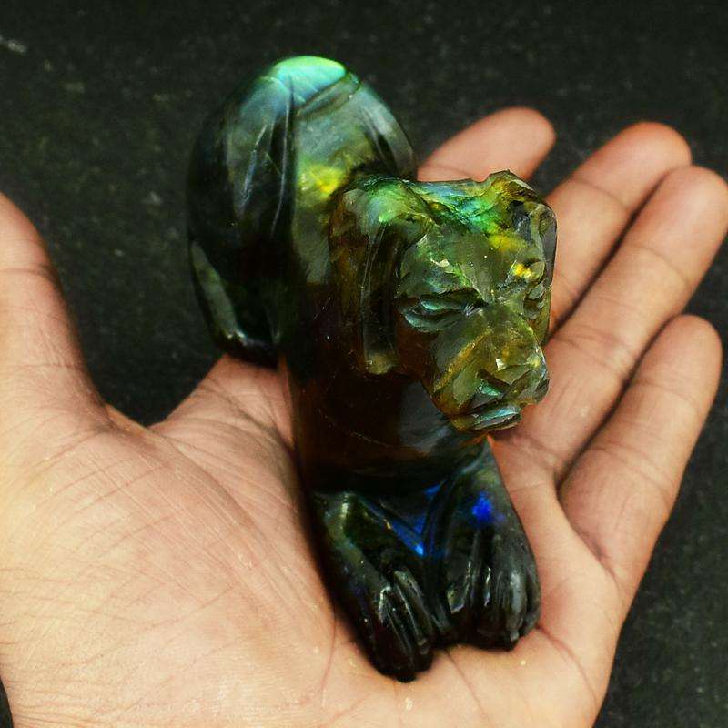 gemsmore:Amazing Flash Labradorite Hand Carved Dog