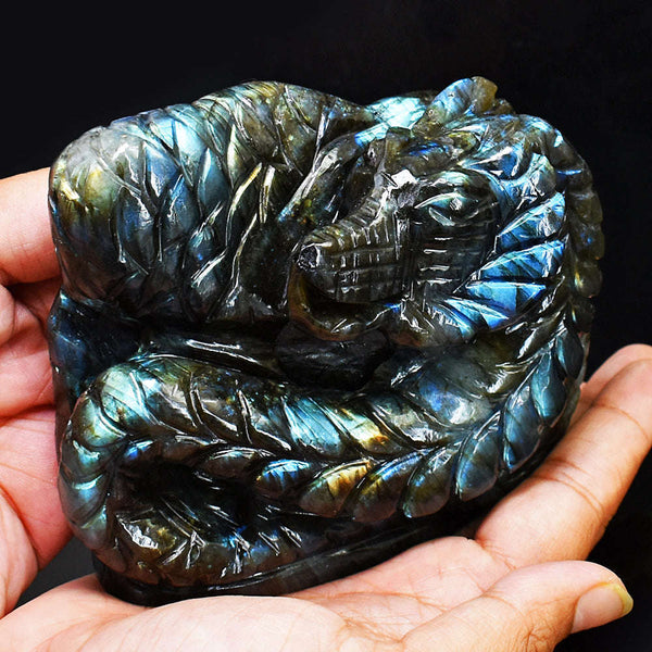 gemsmore:Amazing Flash Labradorite Hand Carved Dragon Gemstone